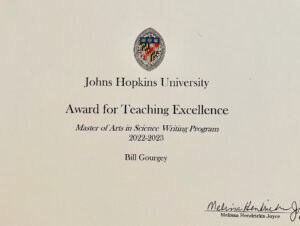 Johns Hopkins Teaching Award Certificate